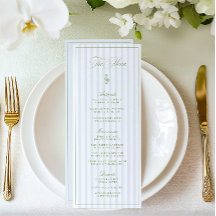 Elegante Sage Green & Blue Striped Wedding Menu