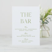 Elegante Sage Green & Blue Wedding Bar Sign Kaart (Staand voorkant)