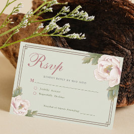 Elegante Sage Green Blush Peony Floral Wedding RSV RSVP Kaartje