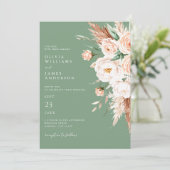 Elegante Sage Green Boho Bloemen Fall Wedding Kaart (Staand voorkant)