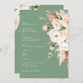Elegante Sage Green Boho Bloemen Fall Wedding Kaart (Voorkant / Achterkant)