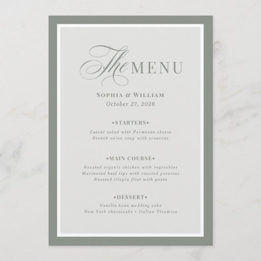 Elegante Sage Green Border | Classic Luxe Menu (Voorkant)