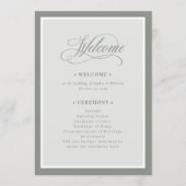 Elegante Sage Green Border | Luxe bruiloft welkom Programmakaart (Voorkant)