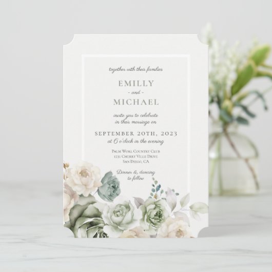 Elegante Sage Green Botanische bruiloft uitnodigin Kaart (Staand voorkant)