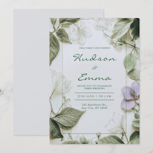 Elegante Sage Green Botanische bruiloft uitnodigin Kaart (Voorkant / Achterkant)