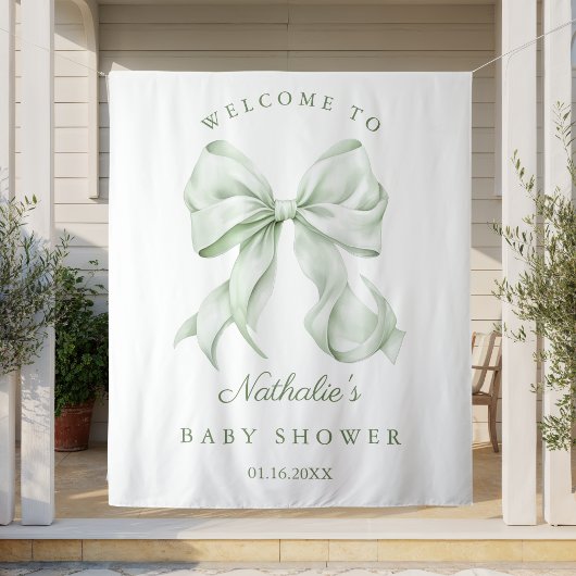 Elegante Sage Green Bow Baby shower achtergrond Wandkleed