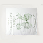 Elegante Sage Green Bow Baby shower achtergrond Wandkleed (Voorkant (horizontaal))