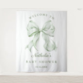 Elegante Sage Green Bow Baby shower achtergrond Wandkleed (Voorkant)