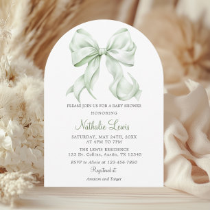 Elegante Sage Green Bow Baby shower Genderneutraal Kaart