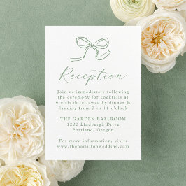 Elegante Sage Green Bow bruiloft receptie Informatiekaartje