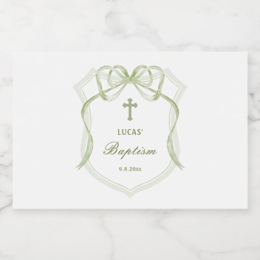 Elegante Sage Green Bow Crest doop Sparkling Wijnetiket (Enkel label)