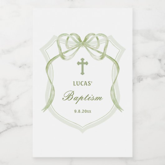 Elegante Sage Green Bow Crest doop Wijn Etiket (Enkel label)