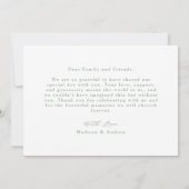 Elegante Sage Green Bow Fotobruiloft Bedankkaart (Achterkant)