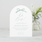 Elegante Sage Green Bow Genderneutraal Baby shower Kaart (Staand voorkant)