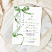 Elegante Sage Green Bow & Rozenkrans Doop Kaart