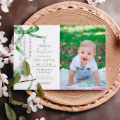 Elegante Sage Green Bow & Rozenkrans Fotodoop Kaart
