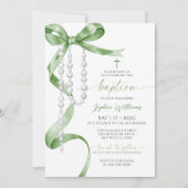 Elegante Sage Green Bow & Rozenkransdoop Kaart (Voorkant)