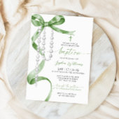 Elegante Sage Green Bow & Rozenkransdoop Kaart