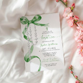 Elegante Sage Green Bow & Rozenkransdoop Kaart