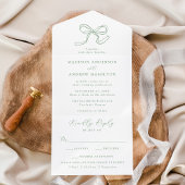 Elegante Sage Green Bow Wedding All In One Uitnodiging