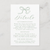 Elegante Sage Green Bow Wedding Details Informatiekaartje (Voorkant)