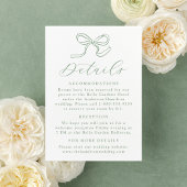 Elegante Sage Green Bow Wedding Details Informatiekaartje