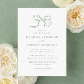 Elegante Sage Green Bow Wedding Kaart