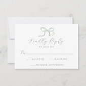 Elegante Sage Green Bow Wedding RSVP Kaartje (Voorkant)