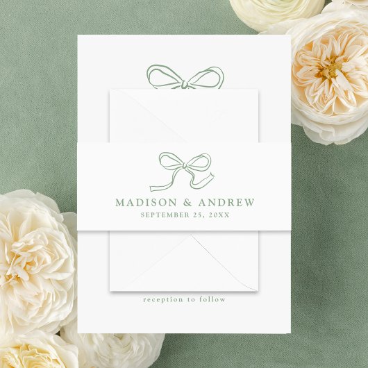 Elegante Sage Green Bow Wedding Uitnodigingen Wikkel