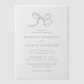 Elegante Sage Green Bow Wedding Vellum Uitnodigingen (Voorkant)