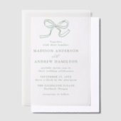 Elegante Sage Green Bow Wedding Vellum Uitnodigingen (Offset)
