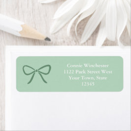 Elegante Sage Green Bow White Text Retouradres Etiket