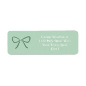 Elegante Sage Green Bow White Text Retouradres Etiket (Voorkant)