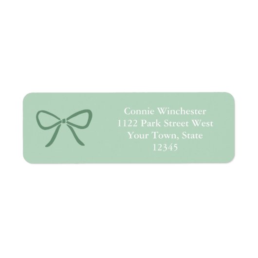 Elegante Sage Green Bow White Text Retouradres Etiket (Voorkant)