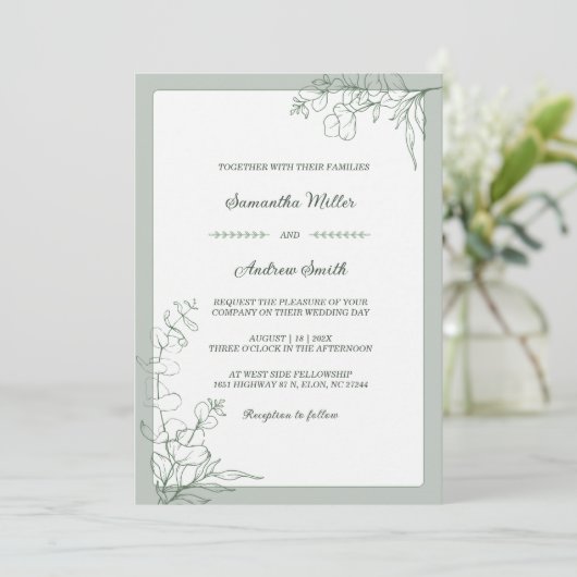 Elegante Sage Green bruiloft Kaart (Staand voorkant)