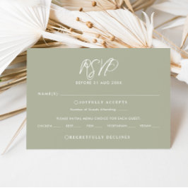 Elegante Sage Green Calligraphy Wedding RSVP Kaart