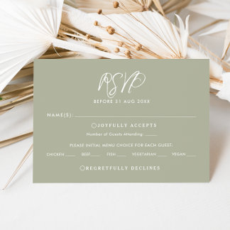 Elegante Sage Green Calligraphy Wedding RSVP Kaart