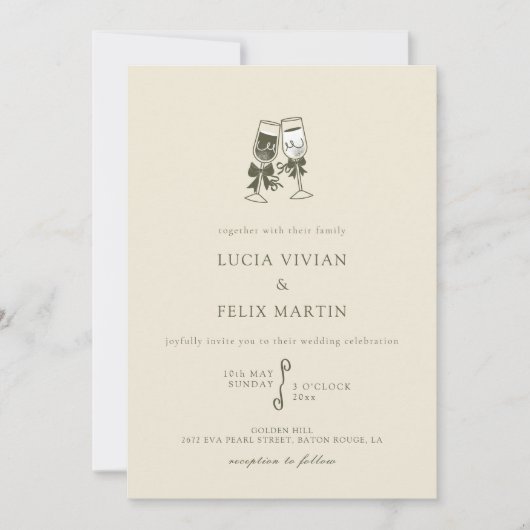 Elegante Sage Green Champagne bruiloft Kaart (Voorkant)