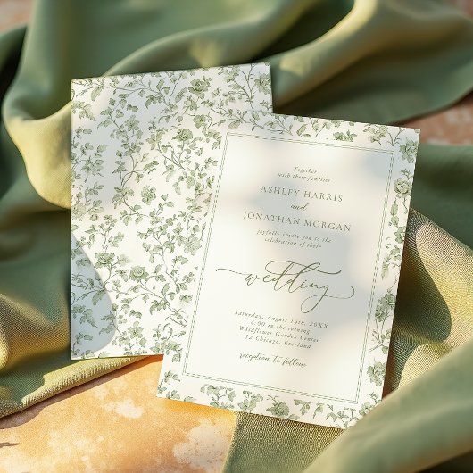 Elegante Sage Green Chinoiserie bruiloft Kaart