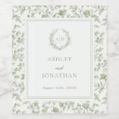 Elegante Sage Green Chinoiserie bruiloft Wijn Etiket (Enkel label)