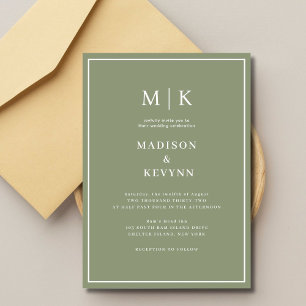 Elegante Sage Green Classic Huwelijksuitnodiging Kaart