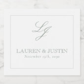 Elegante Sage Green Classic Monogram Script Weddin Sparkling Wijnetiket (Enkel label)