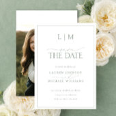 Elegante Sage Green Classy Monogram Fotobruiloft Save The Date