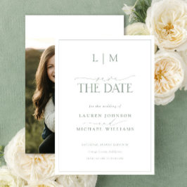 Elegante Sage Green Classy Monogram Fotobruiloft Save The Date