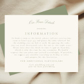 Elegante Sage Green Cream Script Wedding Details Informatiekaartje