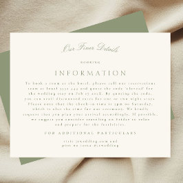 Elegante Sage Green Cream Script Wedding Details Informatiekaartje