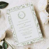 Elegante Sage Green Crest Chinoiserie Wedding Kaart