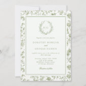 Elegante Sage Green Crest Chinoiserie Wedding Kaart (Voorkant)