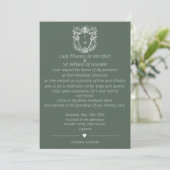 Elegante Sage Green Crest Monogram Huwelijk Kaart (Staand voorkant)