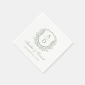 Elegante Sage Green Crest Monogram Huwelijk Servet (Hoek)